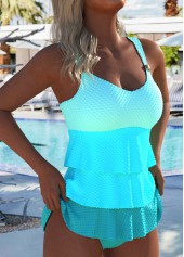 Patchwork V Neck Cyan Tankini Set | thumb picture 