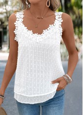 White Embroidery Sleeveless V Neck Tank Top