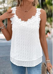 White Embroidery Sleeveless V Neck Tank Top | thumb picture 