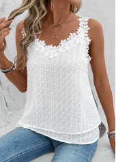 White Embroidery Sleeveless V Neck Tank Top | thumb picture 