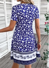 Blue Patchwork Tribal Print A Line Short Sleeve Dress | thumb picture 