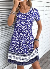 Blue Patchwork Tribal Print A Line Short Sleeve Dress | thumb picture 