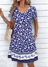Blue Patchwork Tribal Print A Line Short Sleeve Dress | thumb picture 