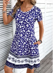Blue Patchwork Tribal Print A Line Short Sleeve Dress | thumb picture 