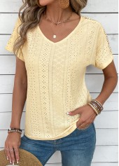 Ginger Embroidery Short Sleeve V Neck T Shirt