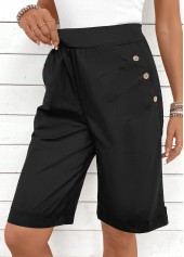 Black Button Elastic Waist High Waisted Shorts | thumb picture 
