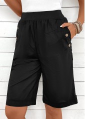 Black Button Elastic Waist High Waisted Shorts | thumb picture 