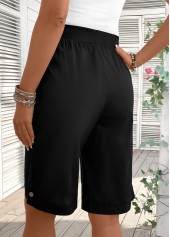 Black Button Elastic Waist High Waisted Shorts | thumb picture 