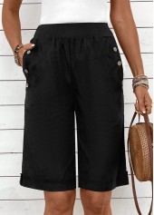 Black Button Elastic Waist High Waisted Shorts | thumb picture 