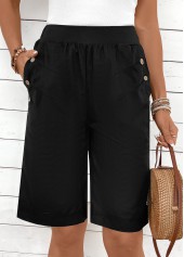 Black Button Elastic Waist High Waisted Shorts | thumb picture 