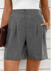 Dark Grey Marl Button Straight Leg High Waisted Shorts | thumb picture 