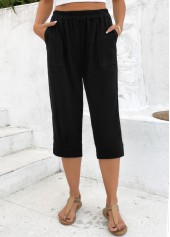 Black Straight Leg Elastic Waist High Waisted Pants