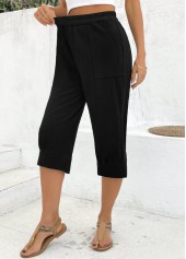 Black Straight Leg Elastic Waist High Waisted Pants | thumb picture 