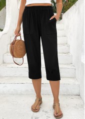 Black Straight Leg Elastic Waist High Waisted Pants | thumb picture 