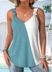 Yellow Patchwork Sleeveless V Neck Tank Top