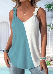 Yellow Patchwork Sleeveless V Neck Tank Top | thumb picture 