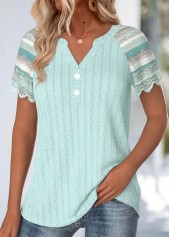 Mint Green Embroidery Multi Stripe Print T Shirt