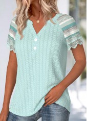 Mint Green Embroidery Multi Stripe Print T Shirt | thumb picture 