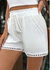 White Drawstring Elastic Waist High Waisted Shorts | thumb picture 