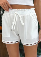 White Drawstring Elastic Waist High Waisted Shorts | thumb picture 