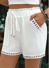 White Drawstring Elastic Waist High Waisted Shorts | thumb picture 