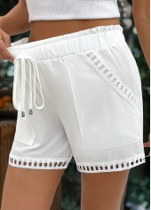 White Drawstring Elastic Waist High Waisted Shorts | thumb picture 