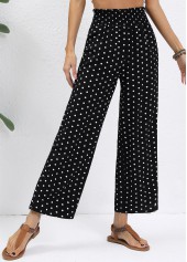 Black Polka Dot Wide Leg Elastic Waist Pants | thumb picture 