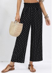 Black Polka Dot Wide Leg Elastic Waist Pants | thumb picture 