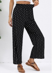 Black Polka Dot Wide Leg Elastic Waist Pants | thumb picture 