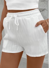 White Drawstring Elastic Waist High Waisted Shorts | thumb picture 