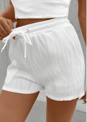 White Drawstring Elastic Waist High Waisted Shorts | thumb picture 