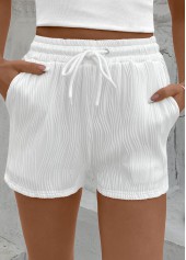 White Drawstring Elastic Waist High Waisted Shorts