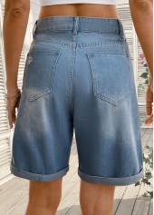 Denim Blue Straight Leg Button Fly High Waisted Shorts | thumb picture 