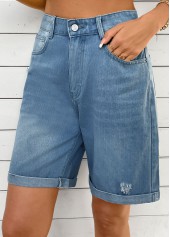 Denim Blue Straight Leg Button Fly High Waisted Shorts | thumb picture 