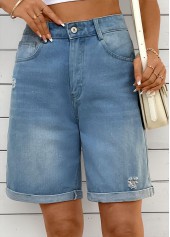 Denim Blue Straight Leg Button Fly High Waisted Shorts | thumb picture 