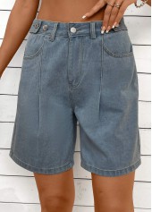 Denim Blue Button Straight Leg High Waisted Shorts | thumb picture 