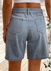 Denim Blue Button Straight Leg High Waisted Shorts | thumb picture 