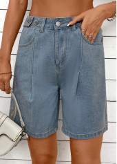 Denim Blue Button Straight Leg High Waisted Shorts | thumb picture 
