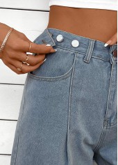 Denim Blue Button Straight Leg High Waisted Shorts | thumb picture 
