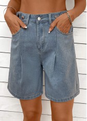 Denim Blue Button Straight Leg High Waisted Shorts | thumb picture 