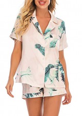 Multi Color Tropical Plants Print Lounge Top and Shorts
