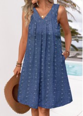 V Neck Denim Blue A Line Sleeveless Dress | thumb picture 
