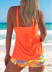 Smocked High Waisted Floral Print Orange Tankini Set | thumb picture 