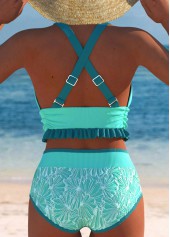Jacquard Mid Waisted Cyan Bikini Set | thumb picture 