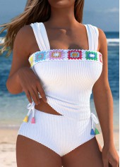 Patchwork Mid Waisted White Tankini Set