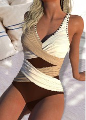 Jacquard Detail Light Coffee One Piece Swimwear