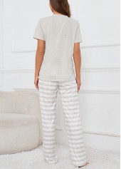 Grey Striped Short Sleeve Lounge Top and Pants