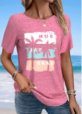 Pink Tropical Plants Print Short Sleeve T Shirt | thumb picture 