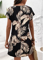 Plus Size Black Tummy Coverage Tropical Plants Print Dress | thumb picture 
