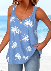 Dusty Blue Button Plants Print Strappy Tank Top | thumb picture 